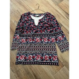 Take Two Women's Pullover 3/4 Sleeve Red and‎ Blue Shirt New Size M Blouse